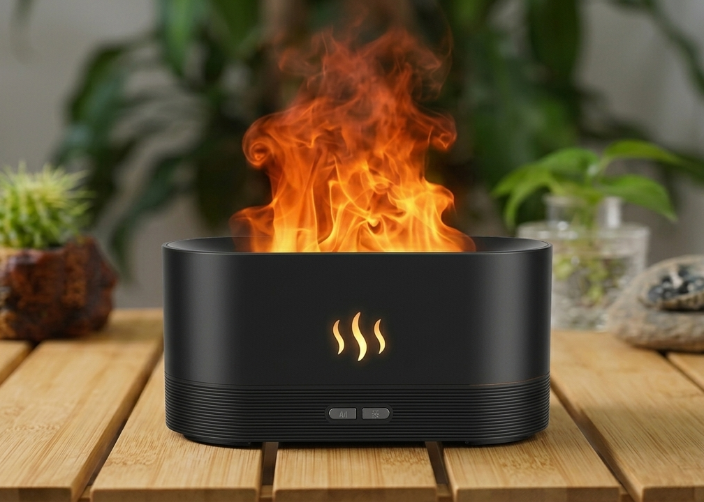 Oma Fire – Tu espacio de desconexión zen
El ritmo del día a día nos agota, pero tu casa debería ser tu lugar seguro. Oma Fire está diseñado para activar tus sentidos y devolverte el equilibrio a través de la aromaterapia y una iluminación ultra cálida que emula el vaivén del fuego.
Purifica el aire, hidrata tu piel y crea la atmósfera perfecta para leer, meditar o dormir profundamente. Su diseño limpio en negro mate se adapta con elegancia a tu mesa de centro, velador o escritorio.